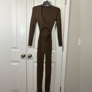 Chocolate Brown Knit Jumpsuit